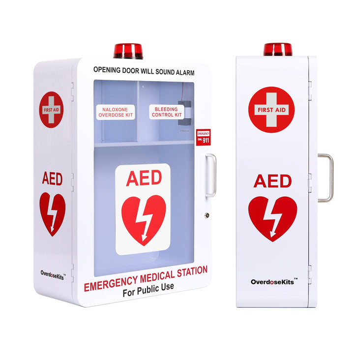 Emergency Medical Station Wall Mount Cabinet Box | Storage for AED, Naloxone, Bleeding Control & First Aid Kits