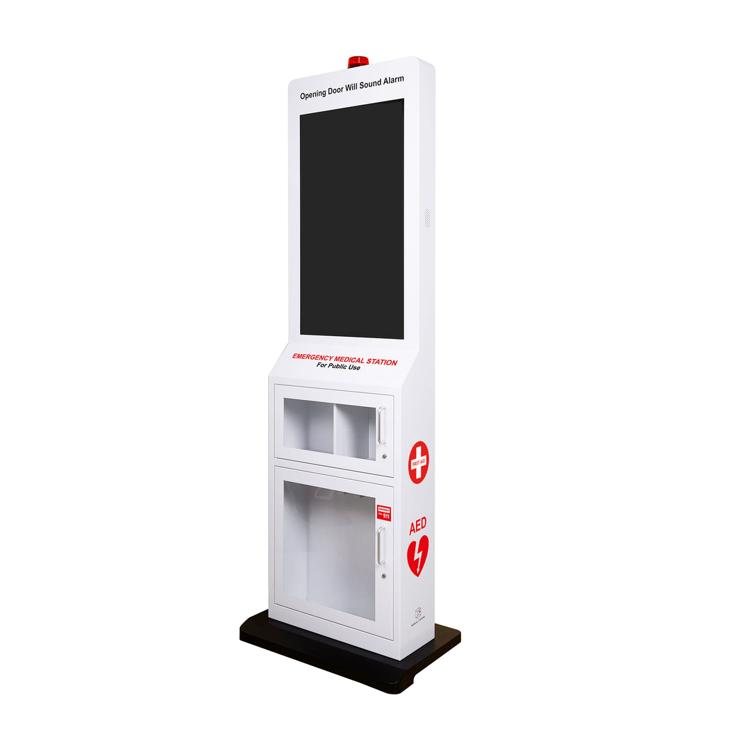 Emergency Medical Station with 32" Video Screen – Stores AED, Naloxone, Bleeding Control & First Aid Kits