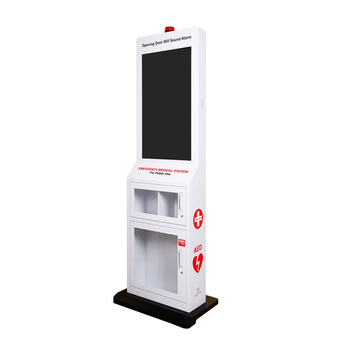 Emergency Medical Station with 32" Video Screen – Stores AED, Naloxone, Bleeding Control & First Aid Kits
