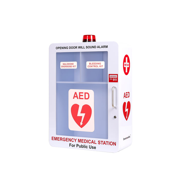 Emergency Medical Station Wall Mount Cabinet Box | Storage for AED, Naloxone, Bleeding Control & First Aid Kits