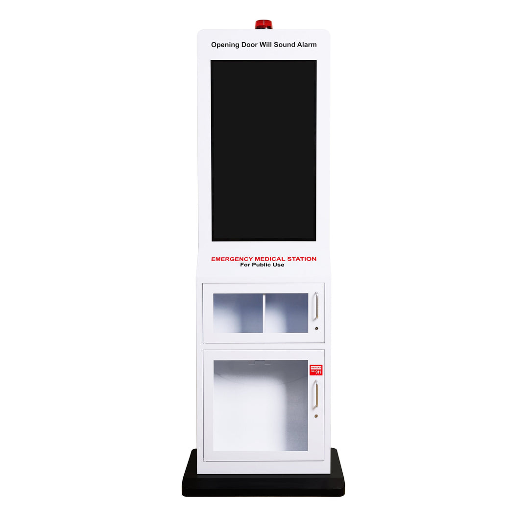 Emergency Medical Station with 32" Video Screen – Stores AED, Naloxone, Bleeding Control & First Aid Kits