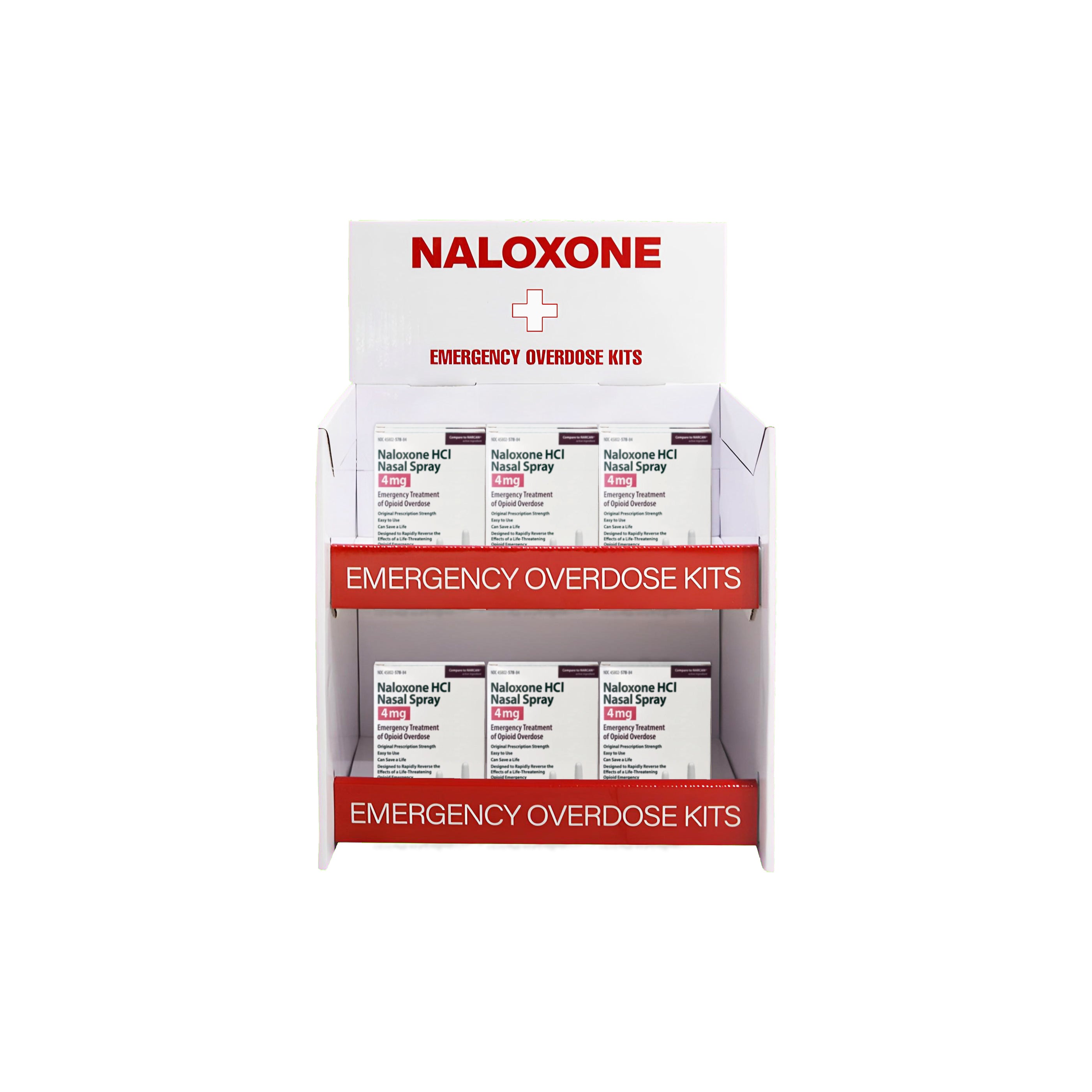 ▷ Naloxone Tabletop Stand – Holds 24 Boxes, Easy Pop-Up Display