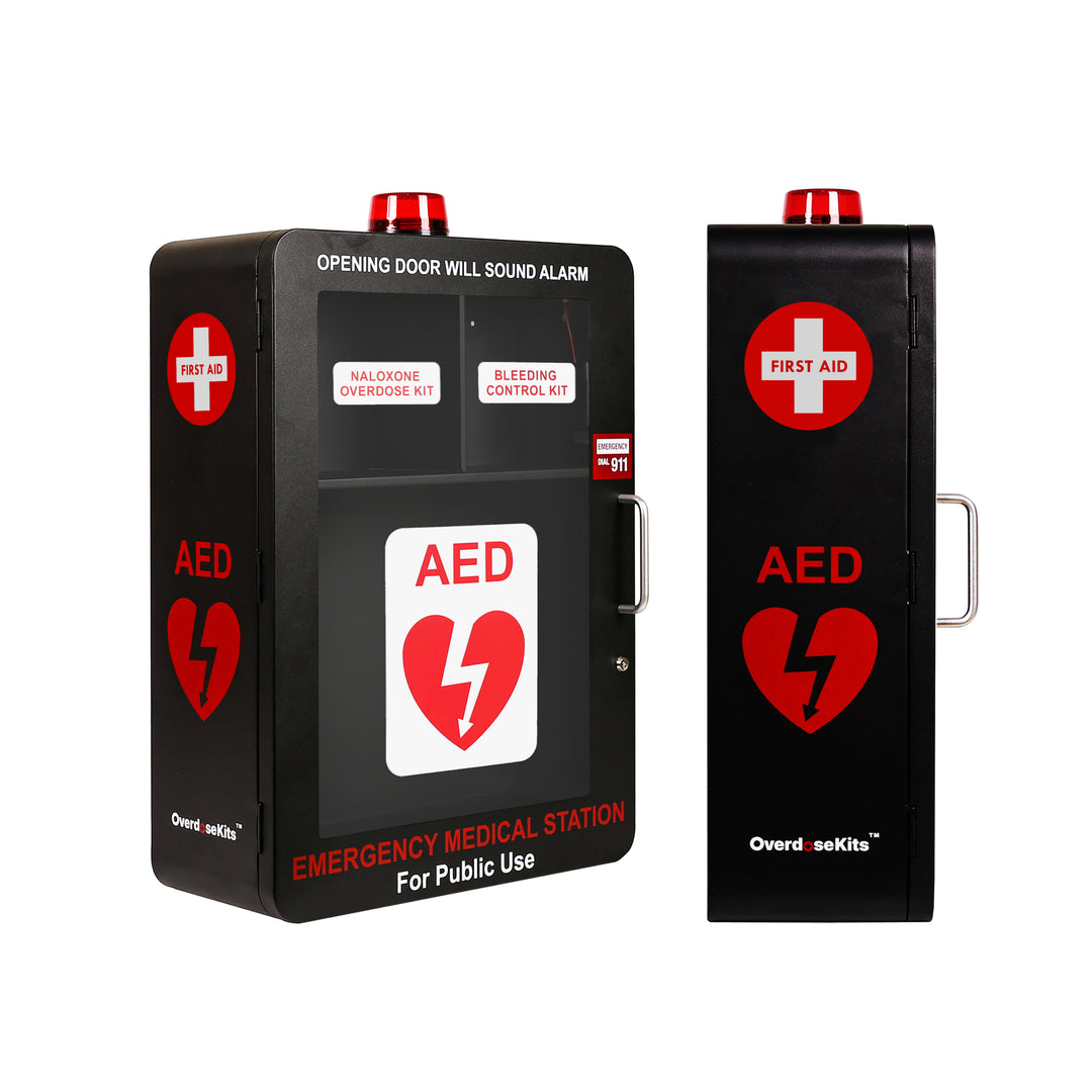 Emergency Medical Station Wall Mount Cabinet Box | Storage for AED, Naloxone, Bleeding Control & First Aid Kits