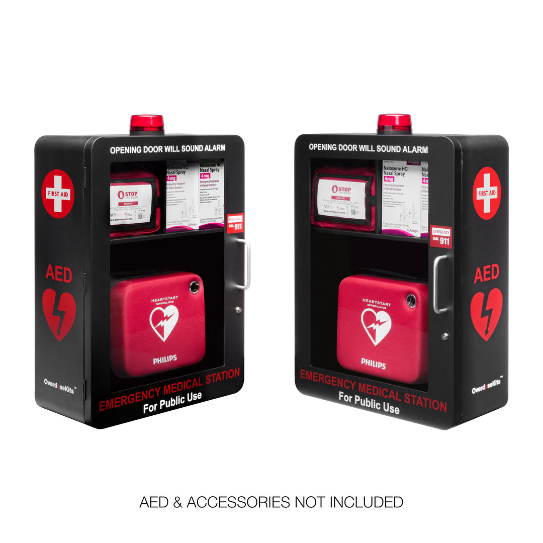 Emergency Medical Station Wall Mount Cabinet Box | Storage for AED, Naloxone, Bleeding Control & First Aid Kits