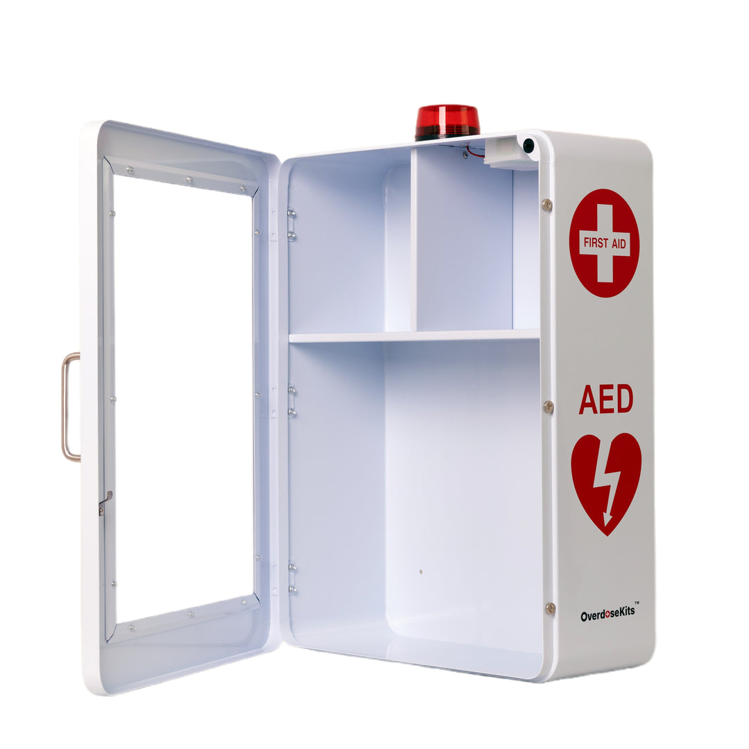 Emergency Medical Station Wall Mount Cabinet Box | Storage for AED, Naloxone, Bleeding Control & First Aid Kits