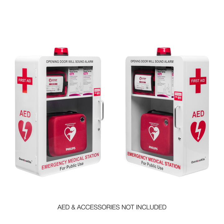 Emergency Medical Station Wall Mount Cabinet Box | Storage for AED, Naloxone, Bleeding Control & First Aid Kits