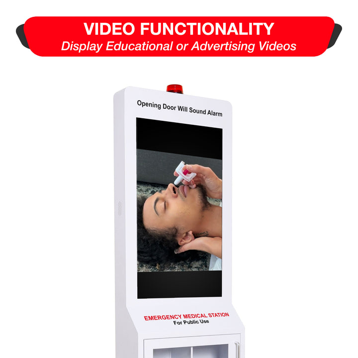 Emergency Medical Station with 32" Video Screen – Stores AED, Naloxone, Bleeding Control & First Aid Kits