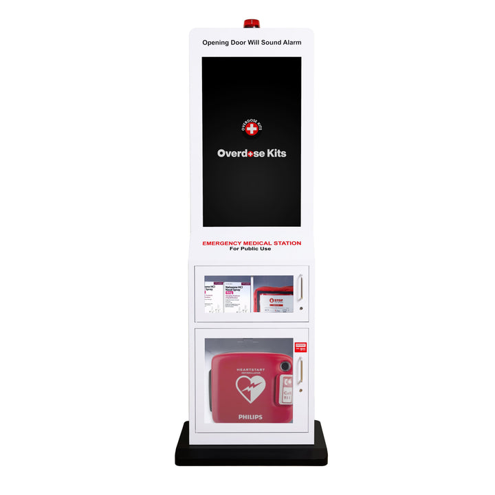 Emergency Medical Station with 32" Video Screen – Stores AED, Naloxone, Bleeding Control & First Aid Kits