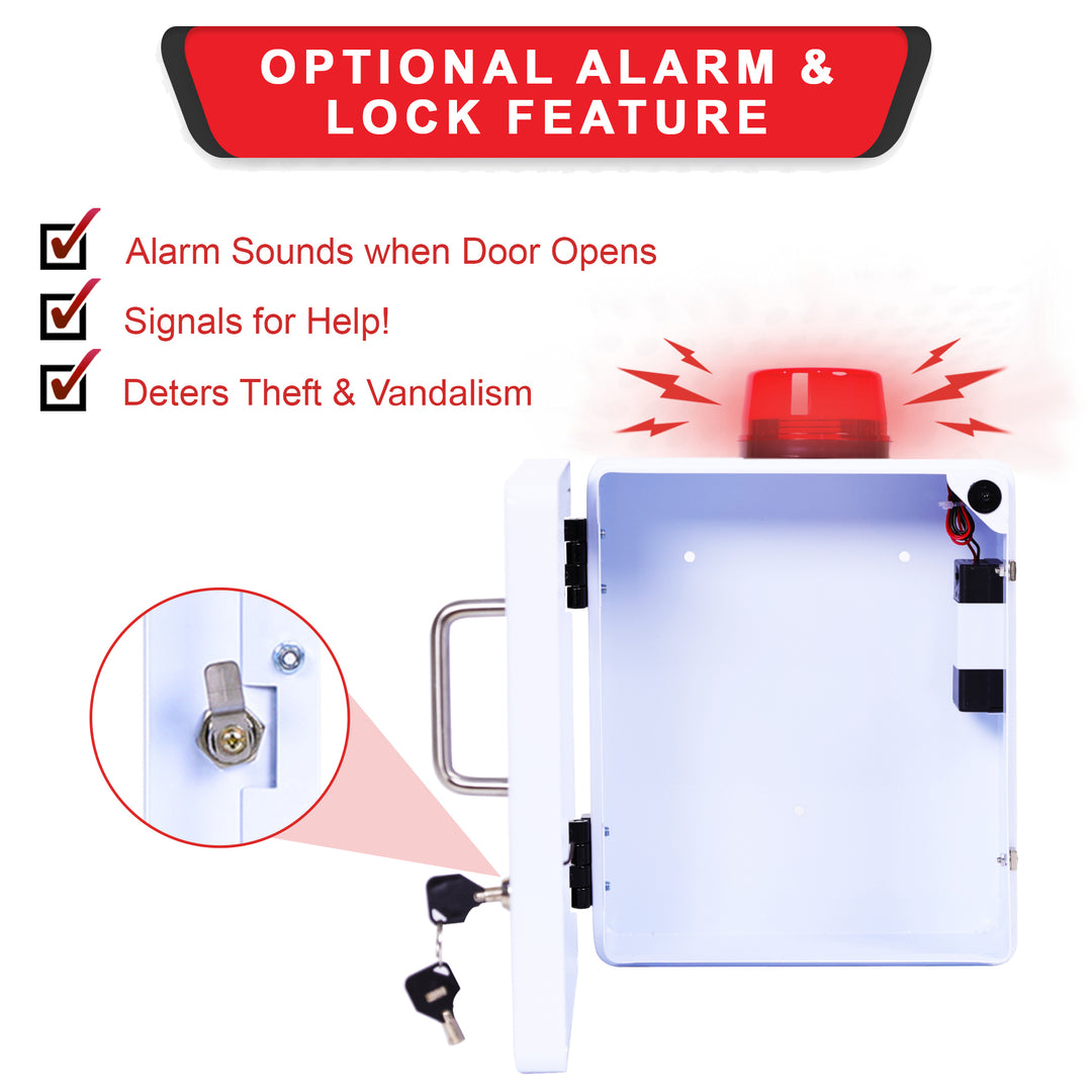Naloxone Emergency Kit Wall Mount Cabinet Box | With Alarm & Lock | For Publicly Accessible Naloxone