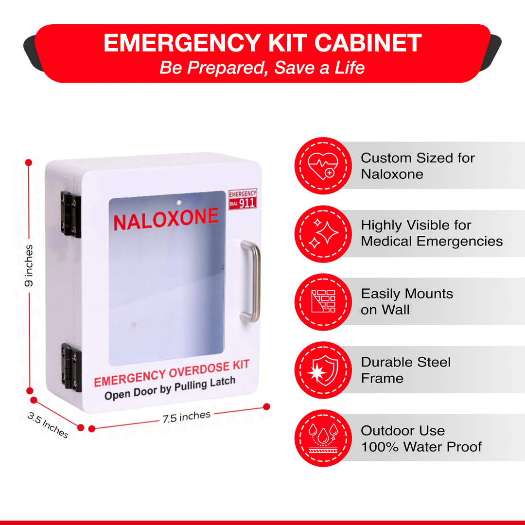 Outdoor Naloxone Emergency Kit Wall Mount Cabinet - No Alarm or Lock