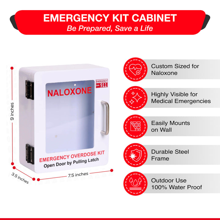 Outdoor Naloxone Emergency Kit Wall Mount Cabinet - No Alarm or Lock