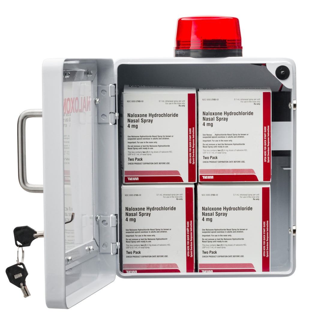 Naloxone Emergency Kit Wall Mount Cabinet Box | With Alarm & Lock | For Publicly Accessible Naloxone