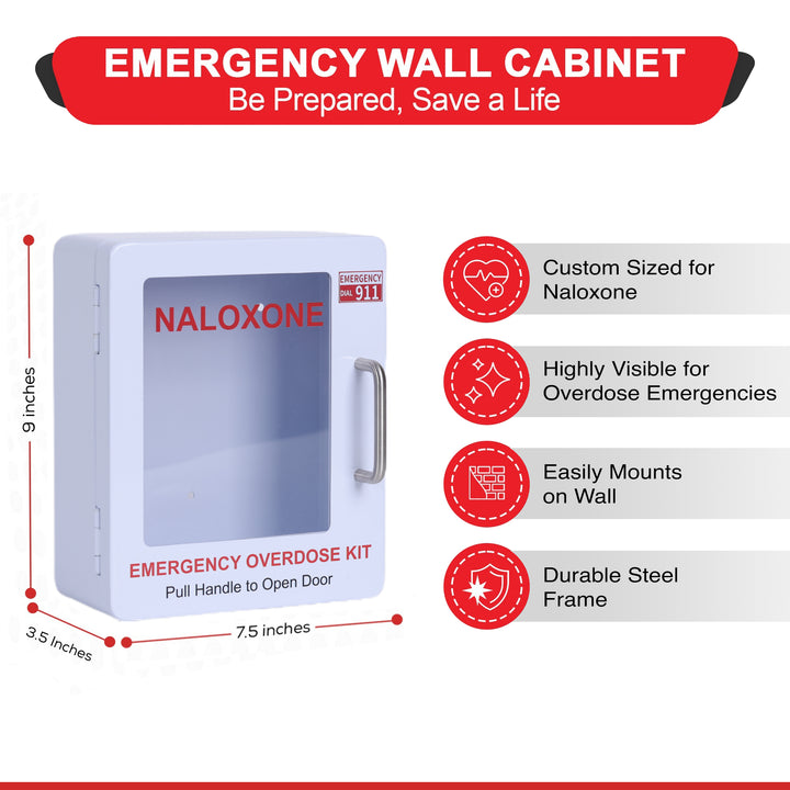 Naloxone Overdose Emergency Kit Wall Mount Cabinet Box - No Alarm or Lock