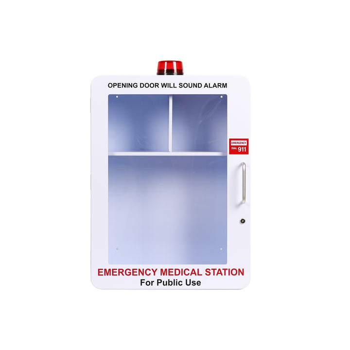 Emergency Medical Station Wall Mount Cabinet Box | Storage for AED, Naloxone, Bleeding Control & First Aid Kits