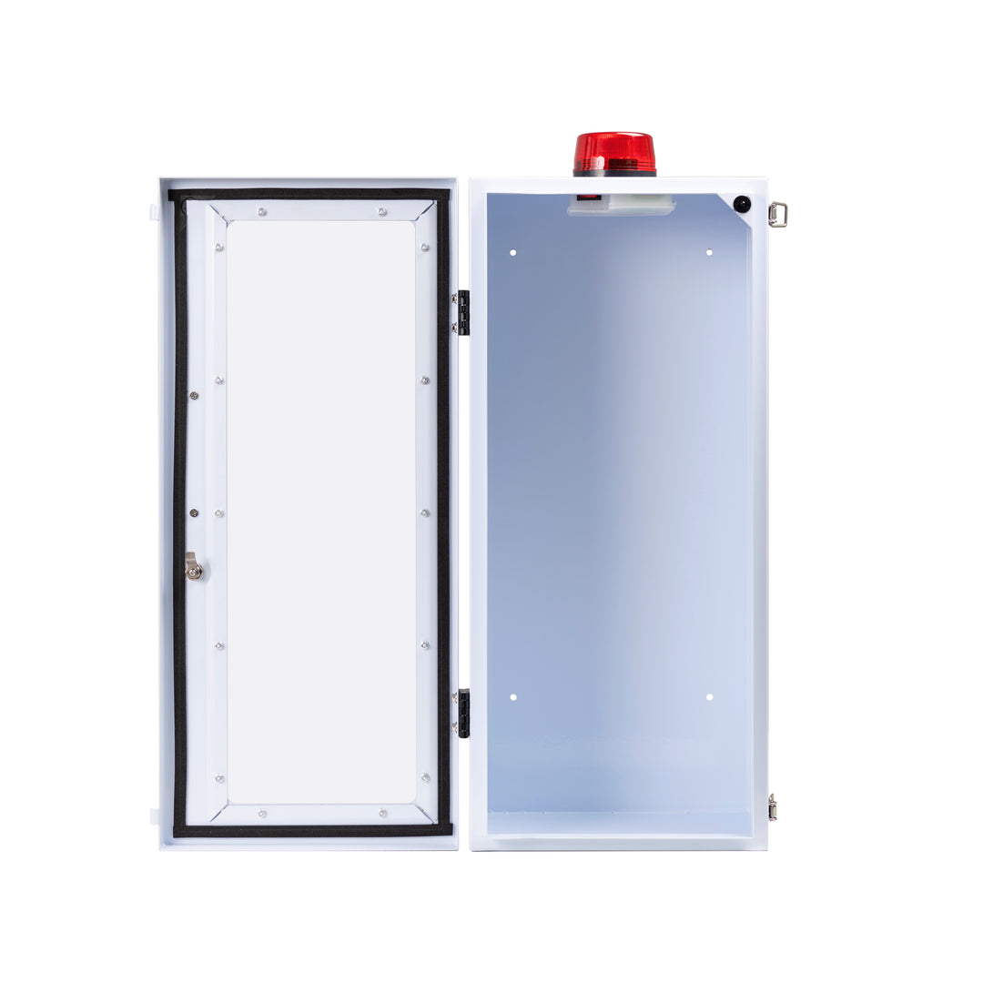 Outdoor Fire Extinguisher Cabinet | Wall & Surface Mount | Holds 10 lb and 20 Pound Extinguishers | Optional Alarm & Lock | Fire Safety Instructions Included