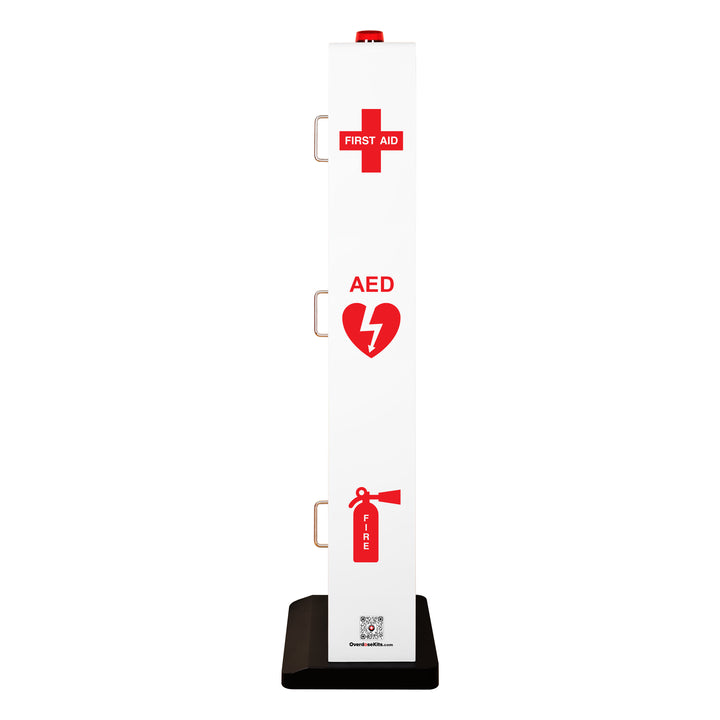 Emergency Station | Store AEDs, Fire Extinguishers, Naloxone Overdose Kits, Bleeding Control Kits & First Aid Kits in a Large Floor Stand Cabinet for Public Spaces