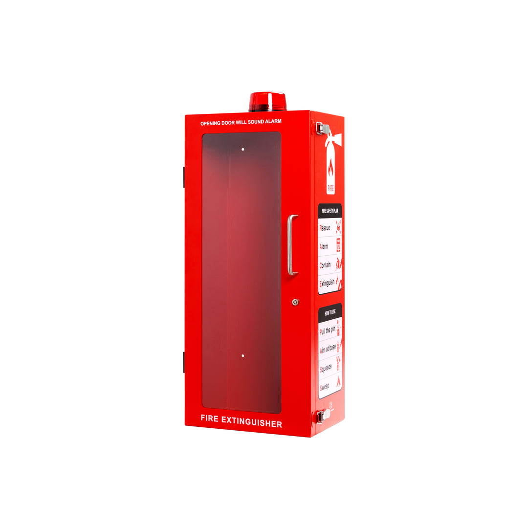 Outdoor Fire Extinguisher Cabinet | Wall & Surface Mount | Holds 10 lb and 20 Pound Extinguishers | Optional Alarm & Lock | Fire Safety Instructions Included