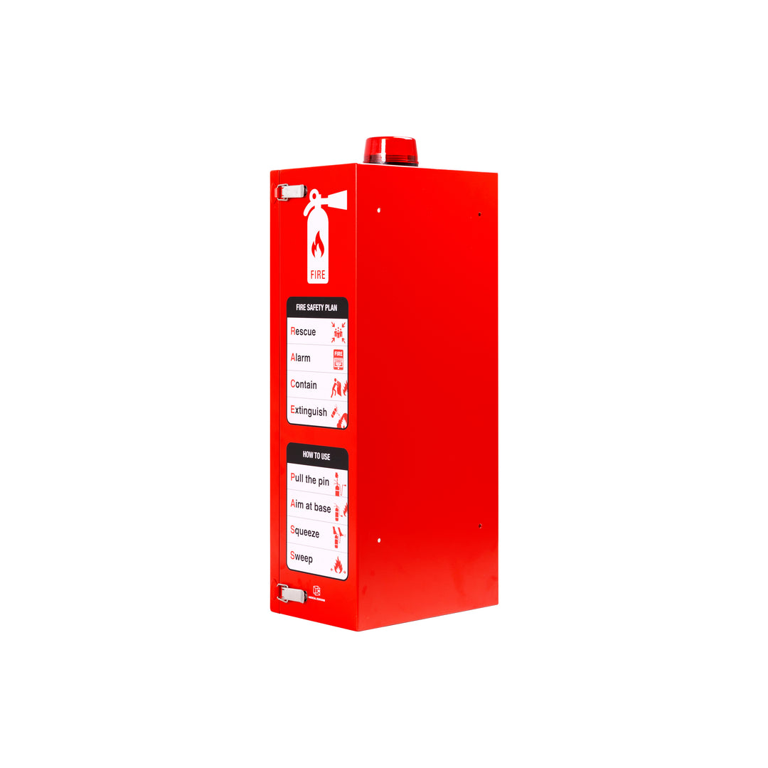 Outdoor Fire Extinguisher Cabinet | Wall & Surface Mount | Holds 10 lb and 20 Pound Extinguishers | Optional Alarm & Lock | Fire Safety Instructions Included