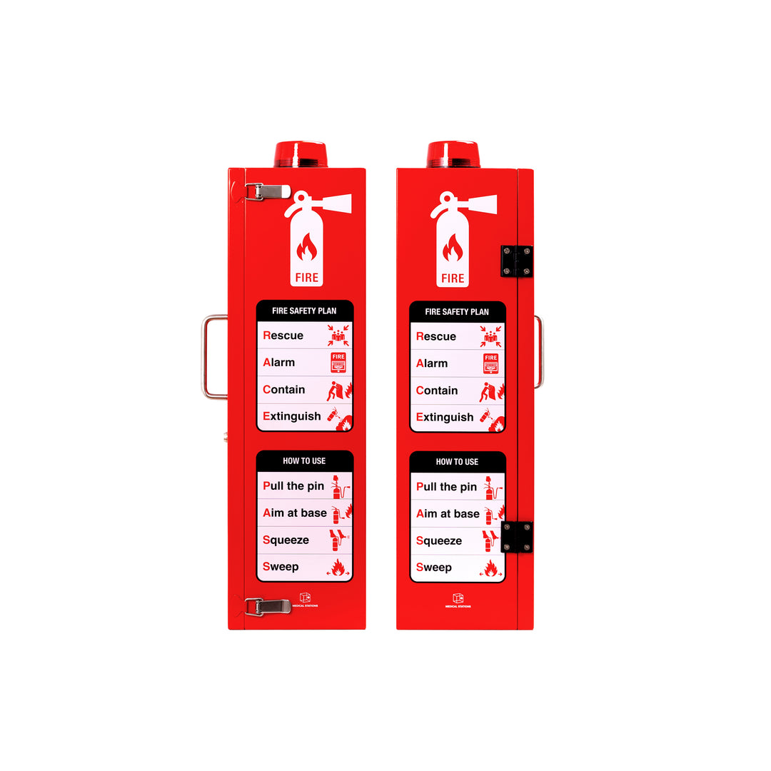 Outdoor Fire Extinguisher Cabinet | Wall & Surface Mount | Holds 10 lb and 20 Pound Extinguishers | Optional Alarm & Lock | Fire Safety Instructions Included