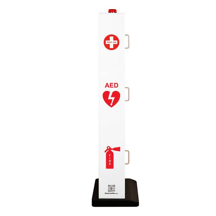 Emergency Station | Store AEDs, Fire Extinguishers, Naloxone Overdose Kits, Bleeding Control Kits & First Aid Kits in a Large Floor Stand Cabinet for Public Spaces