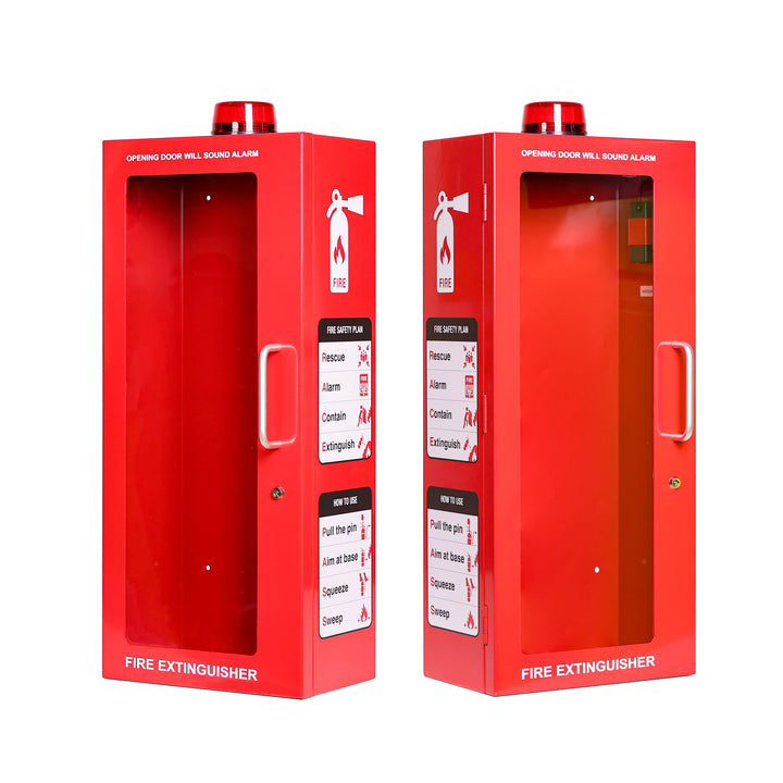 Fire Extinguisher Cabinet | Wall & Surface Mount | Holds up to 10 lb Extinguishers | Optional Alarm & Lock | Fire Safety Instructions Included