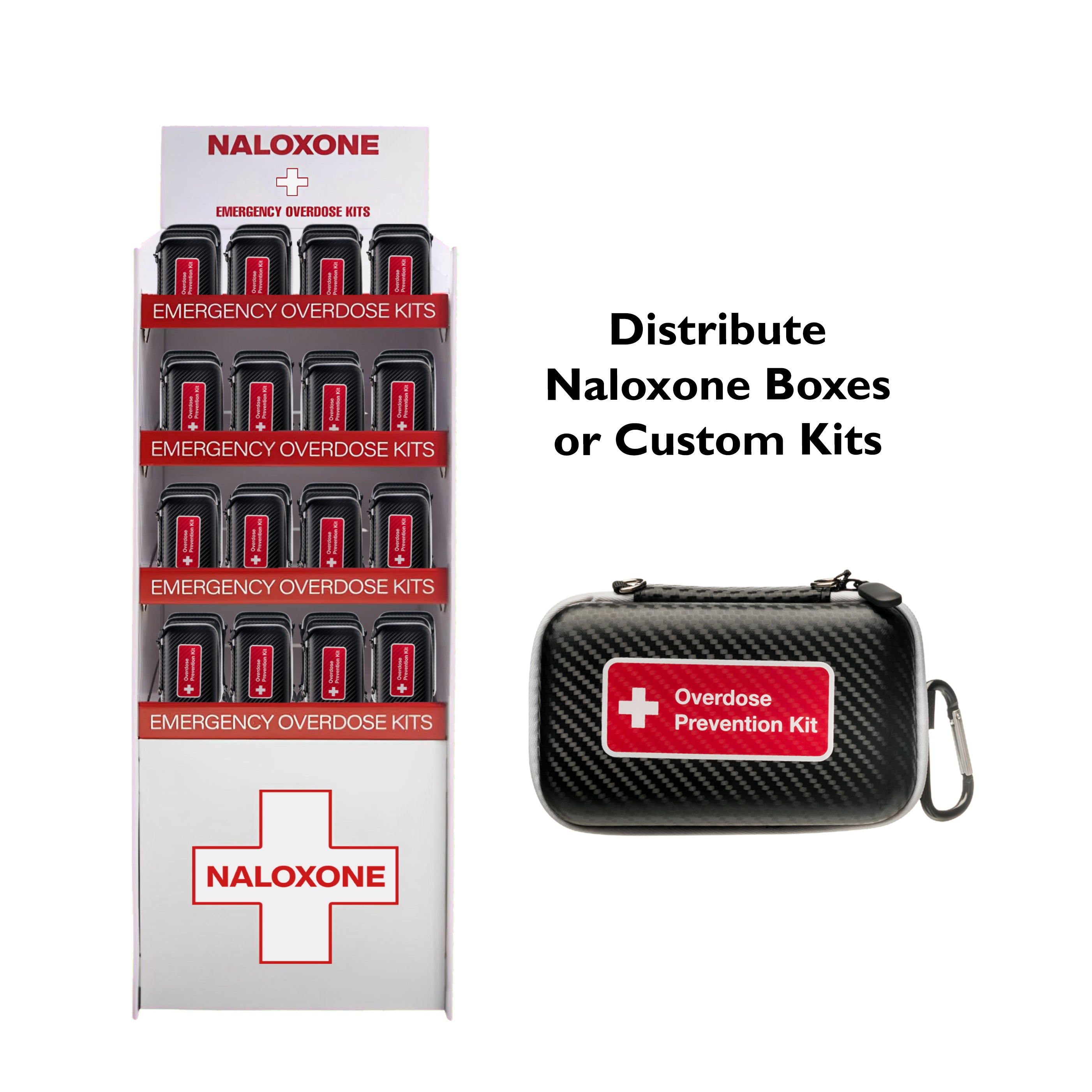 ▷ Naloxone Floor Stand – 100-Box Cardboard Display, Easy Setup