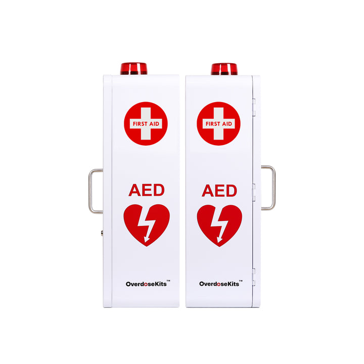 Emergency Medical Station | AED & Naloxone Wall Mount Cabinet Designed to Store AED's, Naloxone Overdose Kits, Bleeding Control Kits & First Aid Kits for Public Spaces