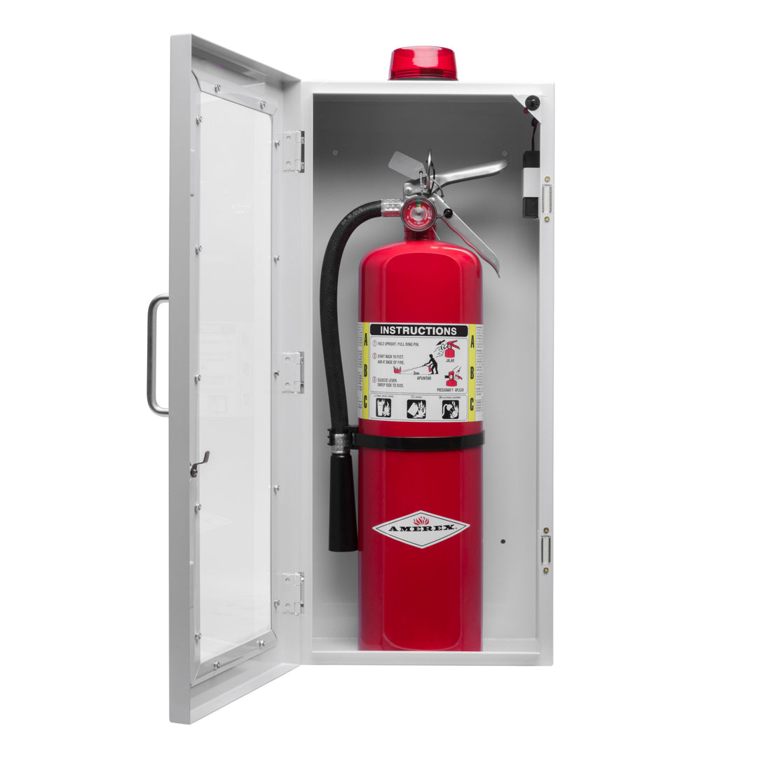 Fire Extinguisher Cabinet | Wall & Surface Mount | Holds up to 10 lb Extinguishers | Optional Alarm & Lock | Fire Safety Instructions Included