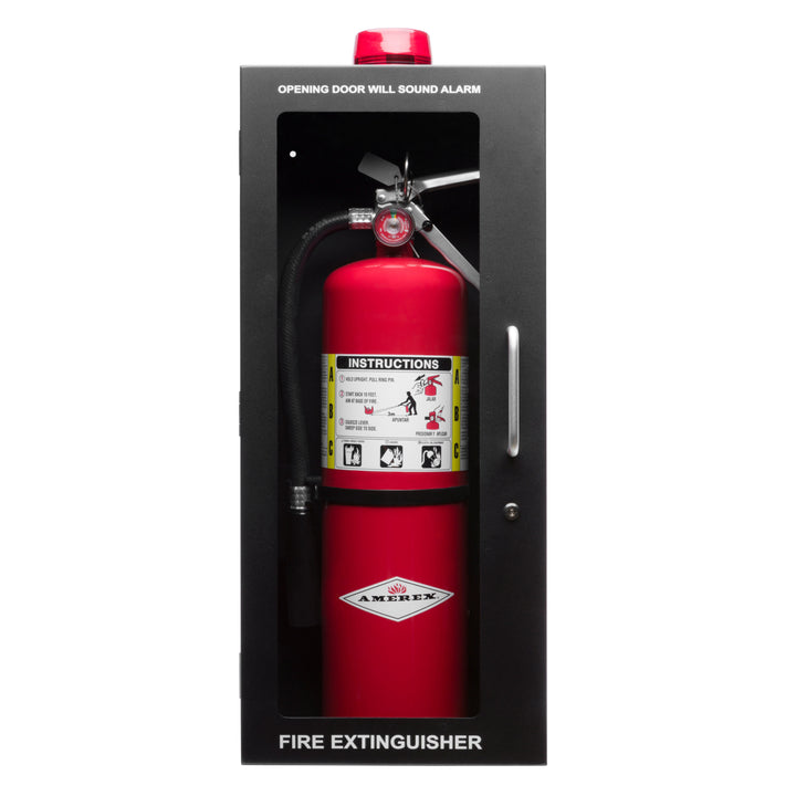 Fire Extinguisher Cabinet | Wall & Surface Mount | Holds up to 10 lb Extinguishers | Optional Alarm & Lock | Fire Safety Instructions Included