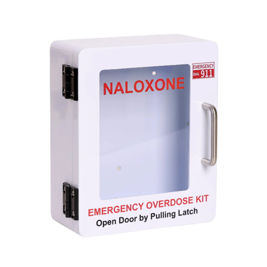 Outdoor Naloxone Overdose Emergency Kit Cabinet - 100% Waterproof - Wall Mounts  (No Alarm or Lock, White)