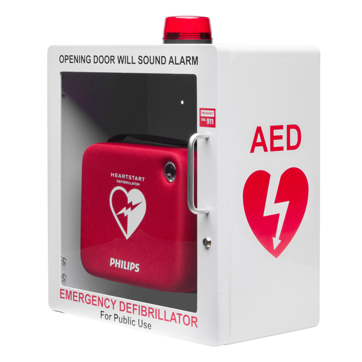 AED Defibrillator Wall Mount Cabinet | Optional Alarm & Lock | Durable Steel Frame | Fits All Brands of AED's for Public Spaces or Home