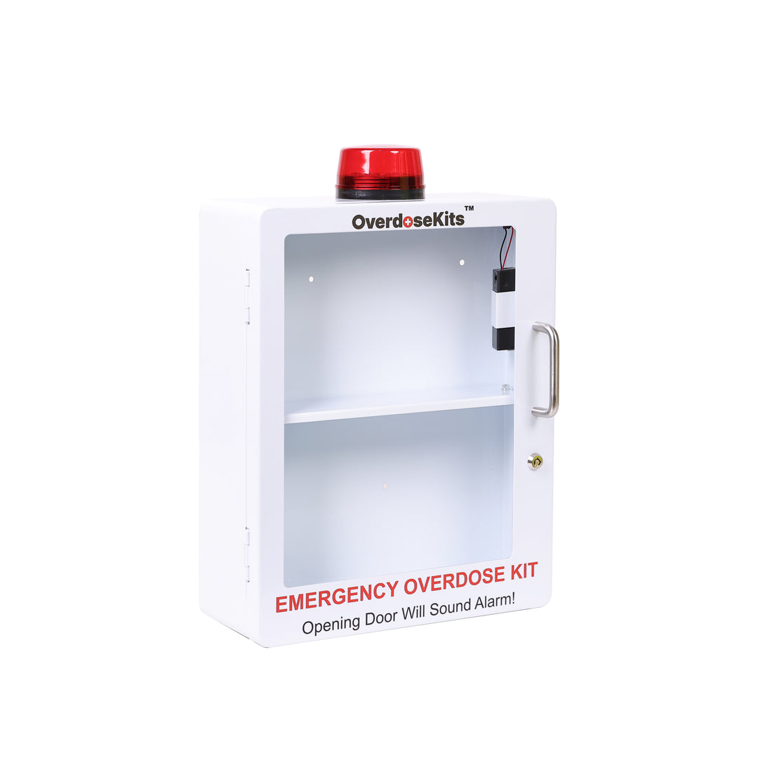 Large Naloxone Overdose Emergency Kit Cabinet - Designed for Wall Mount & Public Access (Optional Alarm & Lock)