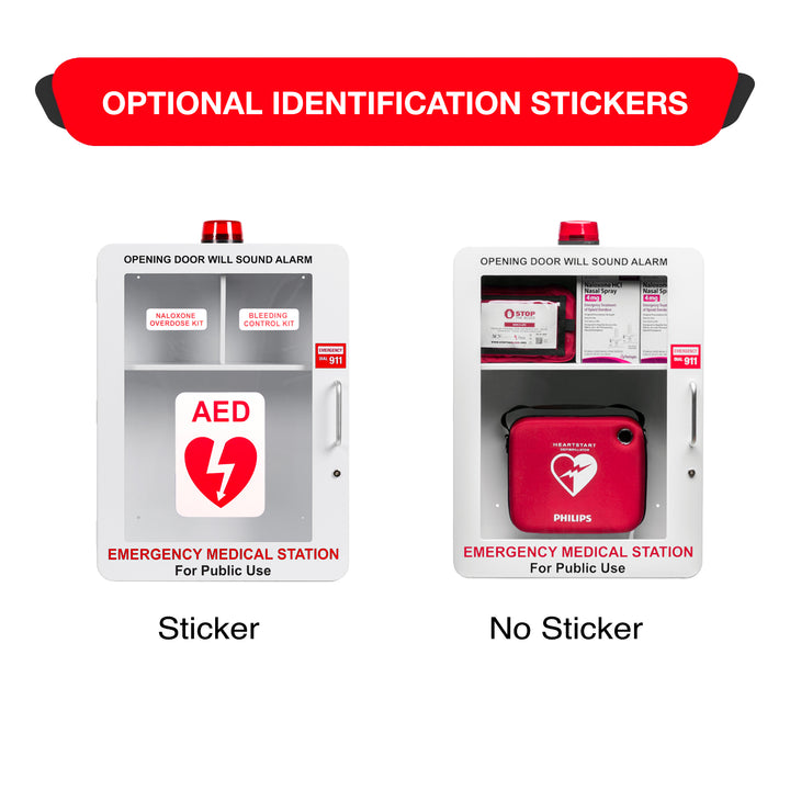 Emergency Medical Station | AED & Naloxone Wall Mount Cabinet Designed to Store AED's, Naloxone Overdose Kits, Bleeding Control Kits & First Aid Kits for Public Spaces