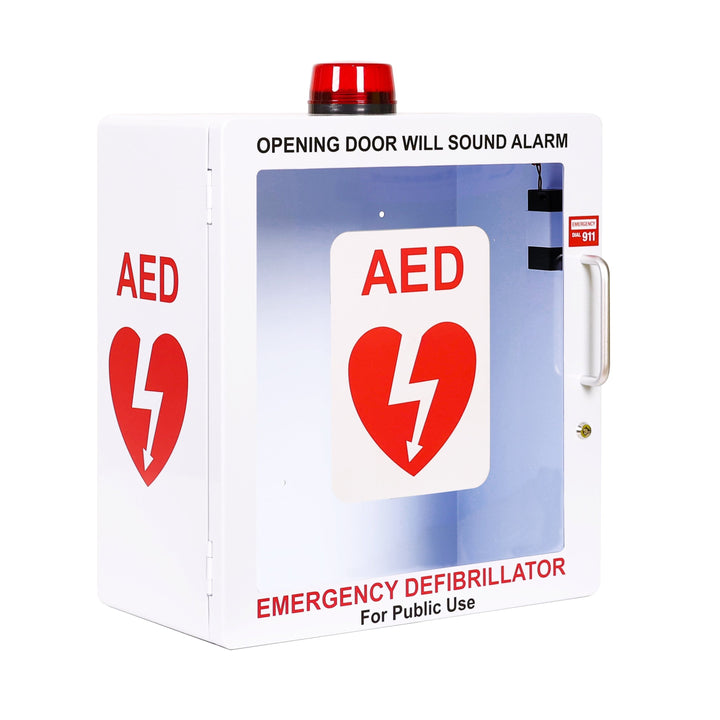 AED Defibrillator Wall Mount Cabinet | Optional Alarm & Lock | Durable Steel Frame | Fits All Brands of AED's for Public Spaces or Home