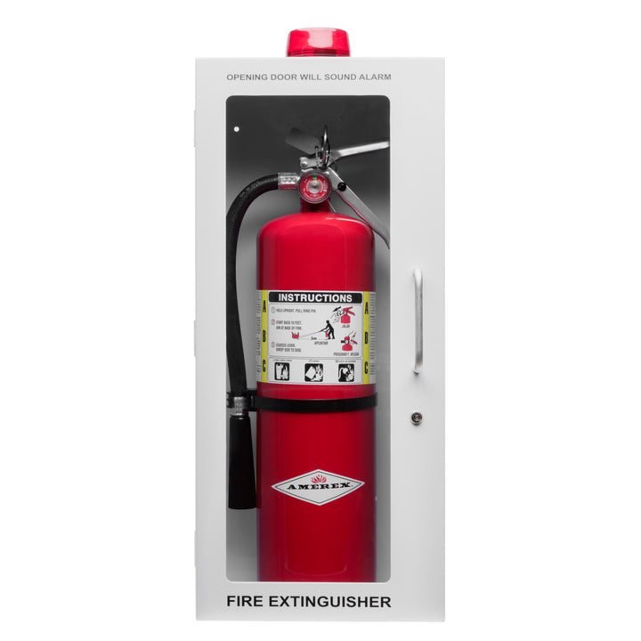 Fire Extinguisher Cabinet | Wall & Surface Mount | Holds up to 10 lb Extinguishers | Optional Alarm & Lock | Fire Safety Instructions Included