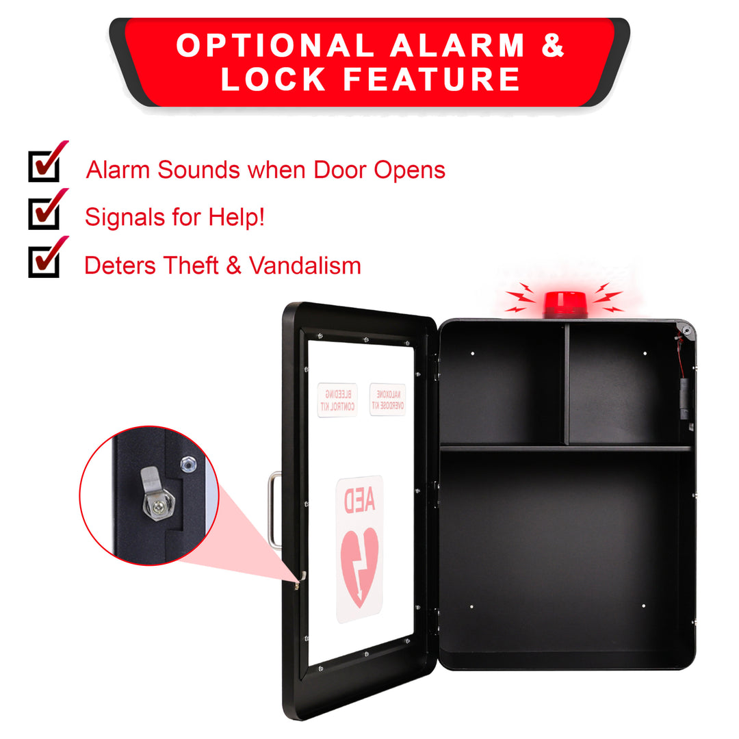 Emergency Medical Station | AED & Naloxone Wall Mount Cabinet Designed to Store AED's, Naloxone Overdose Kits, Bleeding Control Kits & First Aid Kits for Public Spaces