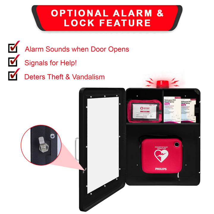 Emergency Medical Station | AED & Naloxone Wall Mount Cabinet Designed to Store AED's, Naloxone Overdose Kits, Bleeding Control Kits & First Aid Kits for Public Spaces