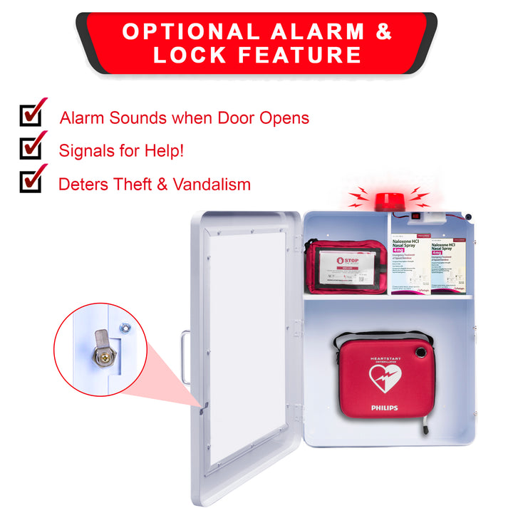 Emergency Medical Station Wall Mount Cabinet Box | Storage for AED, Naloxone, Bleeding Control & First Aid Kits