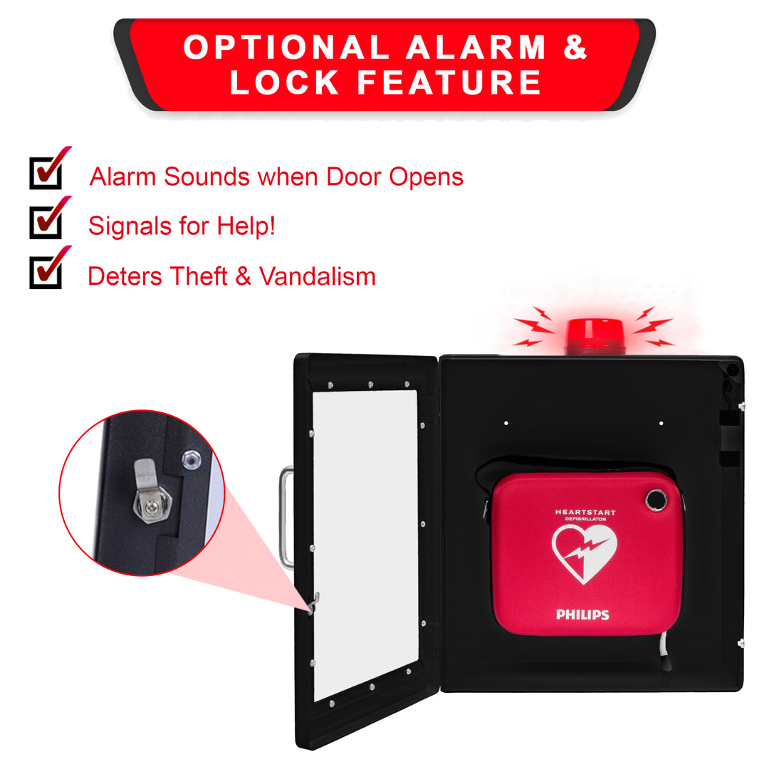 AED Defibrillator Wall Mount Cabinet | Optional Alarm & Lock | Durable Steel Frame | Fits All Brands of AED's for Public Spaces or Home