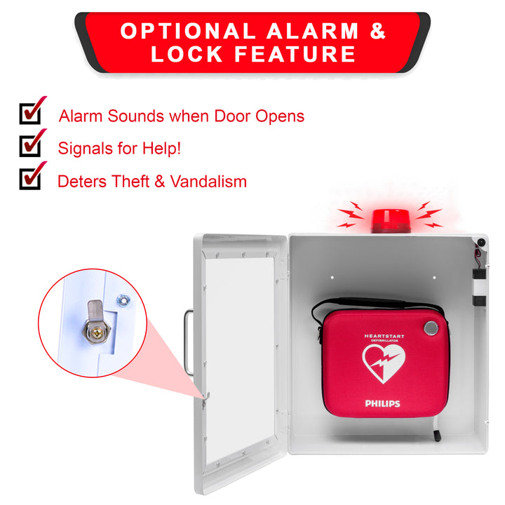 AED Defibrillator Wall Mount Cabinet | Optional Alarm & Lock | Durable Steel Frame | Fits All Brands of AED's for Public Spaces or Home