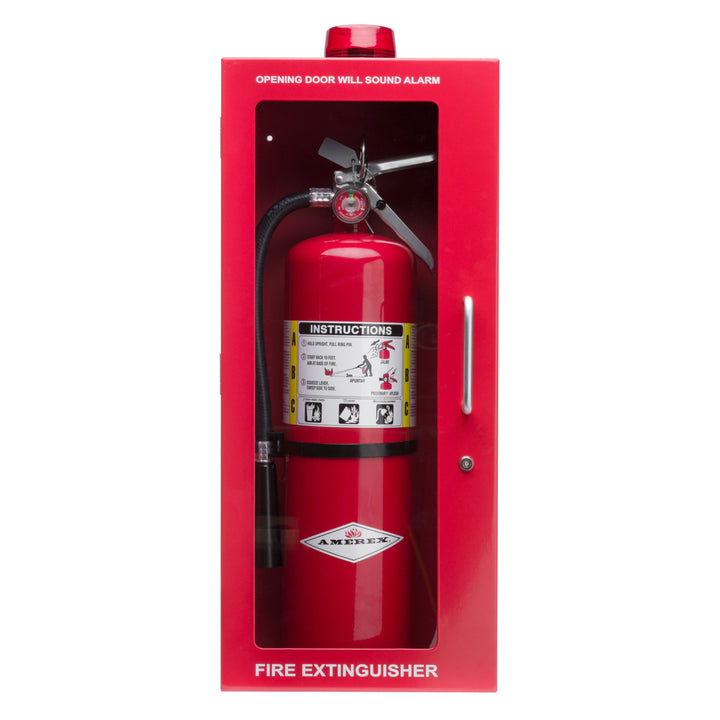 Fire Extinguisher Cabinet | Wall & Surface Mount | Holds 2.5 pound, 5 lb or 10 lb Extinguishers | Optional Alarm & Lock | Fire Safety Instructions Included