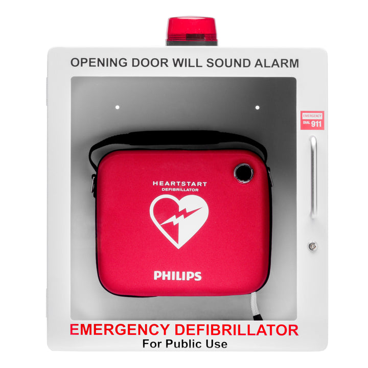 AED Defibrillator Wall Mount Cabinet | Optional Alarm & Lock | Durable Steel Frame | Fits All Brands of AED's for Public Spaces or Home