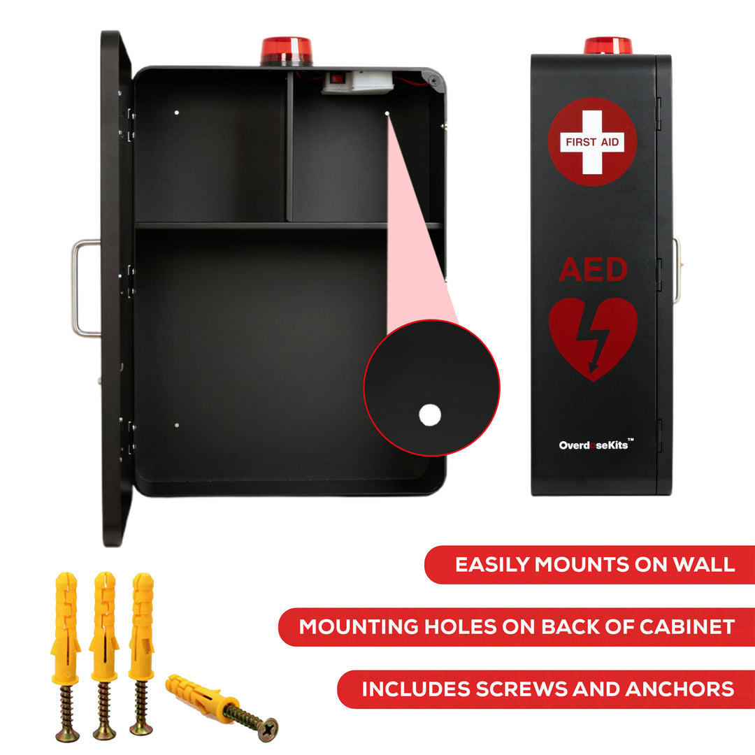 Emergency Medical Station Wall Mount Cabinet Box | Storage for AED, Naloxone, Bleeding Control & First Aid Kits