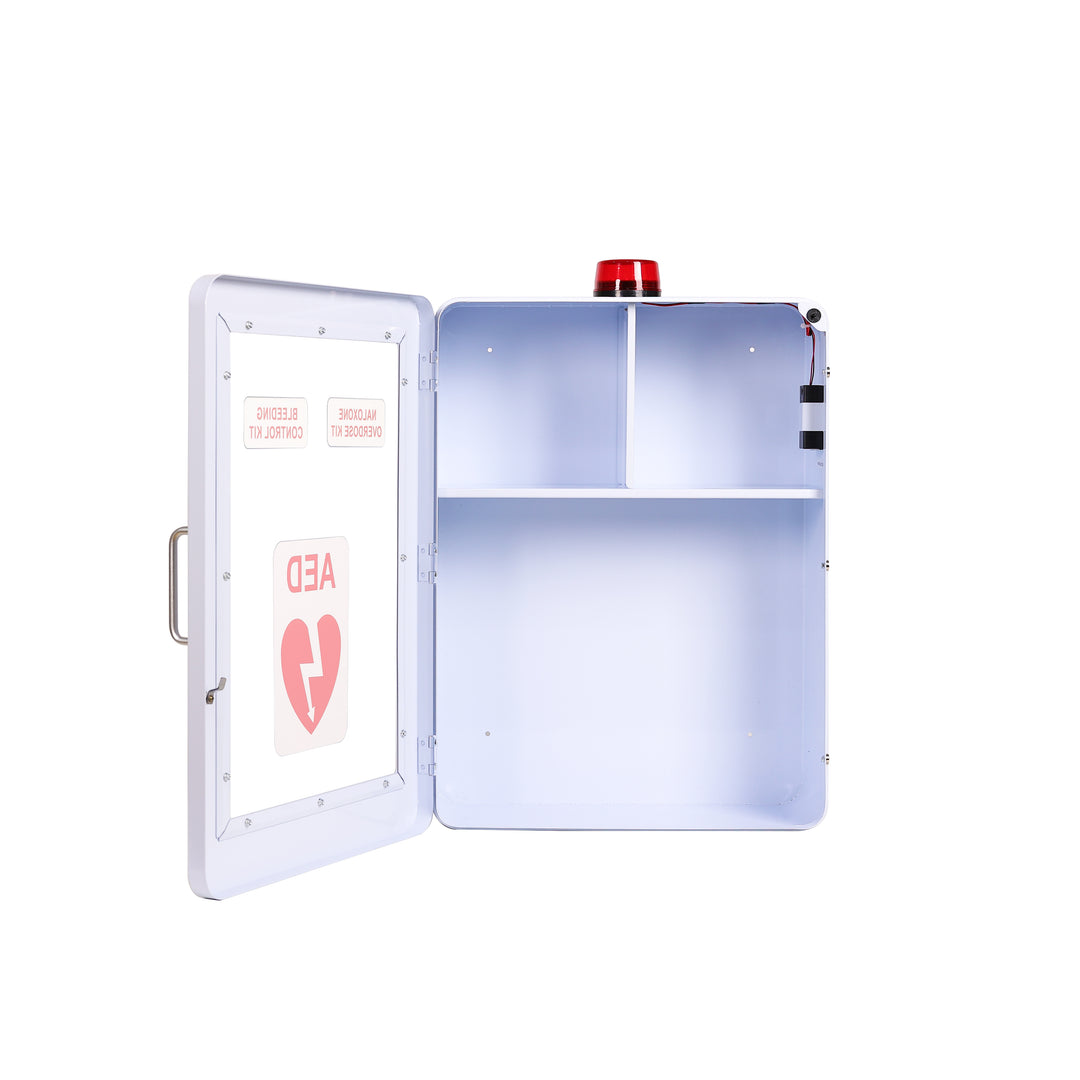 Emergency Medical Station | AED & Naloxone Wall Mount Cabinet Designed to Store AED's, Naloxone Overdose Kits, Bleeding Control Kits & First Aid Kits for Public Spaces