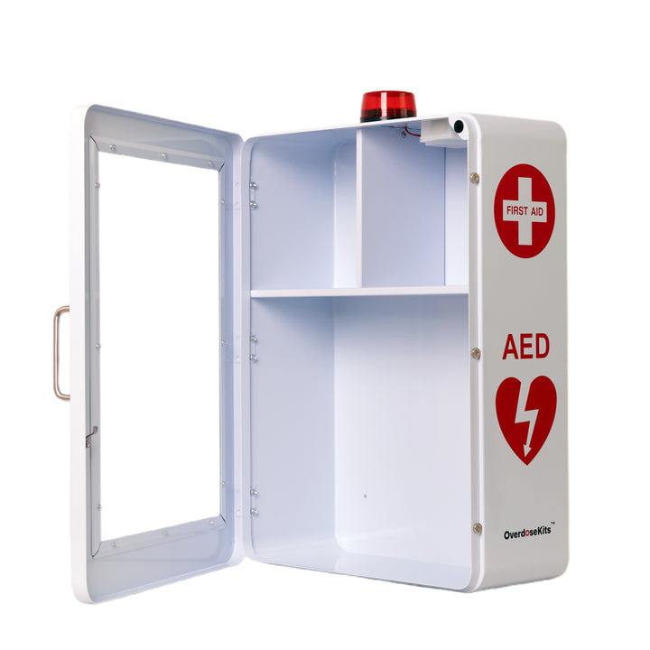 Emergency Medical Station Wall Mount Cabinet Box | Storage for AED, Naloxone, Bleeding Control & First Aid Kits