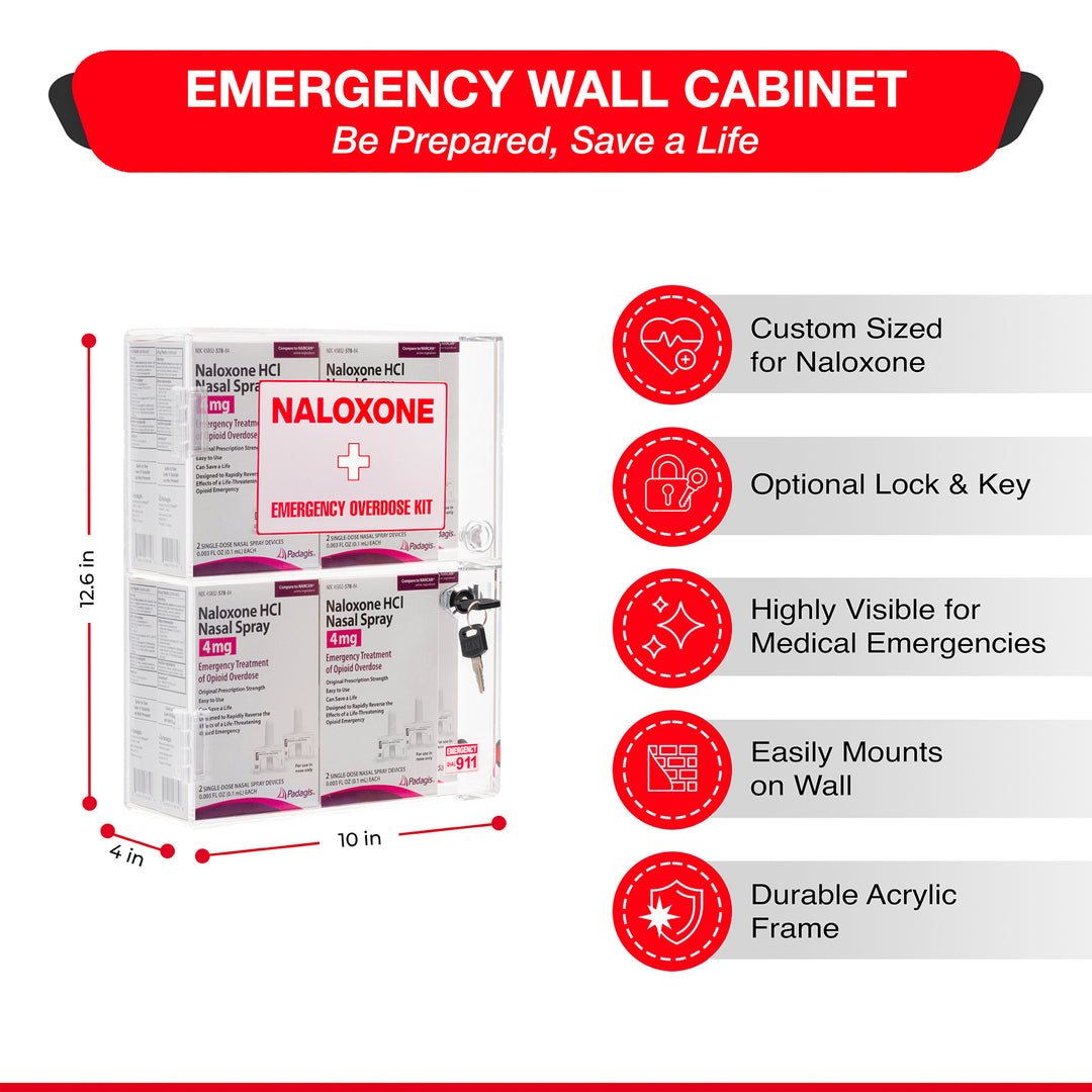 Naloxone & Bleeding Control Kit Emergency Wall Mount Cabinet (Clear)