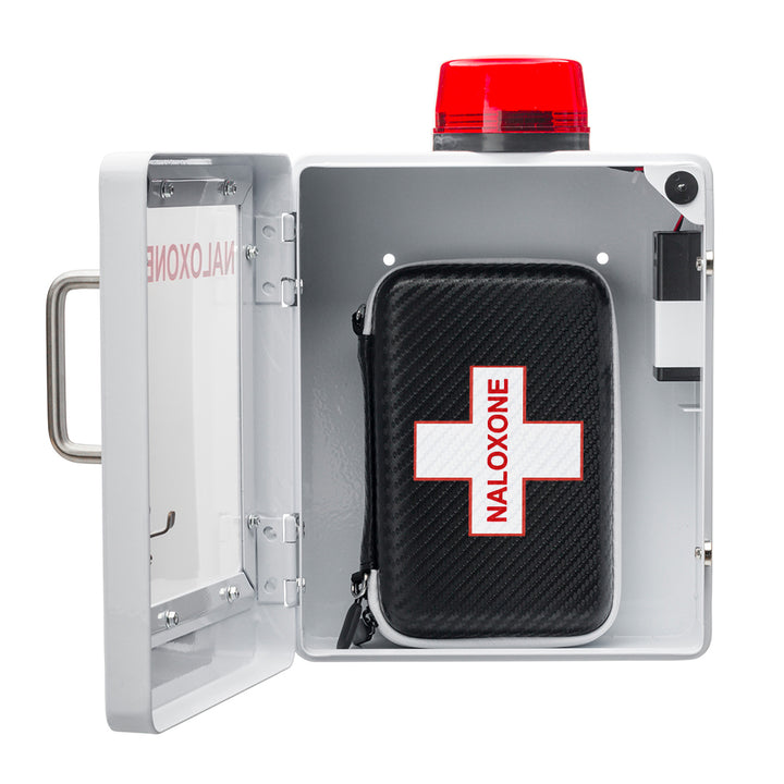 Naloxone Overdose Emergency Kit Cabinet - Designed for Wall Mount & Public Access (Optional Alarm & Lock)