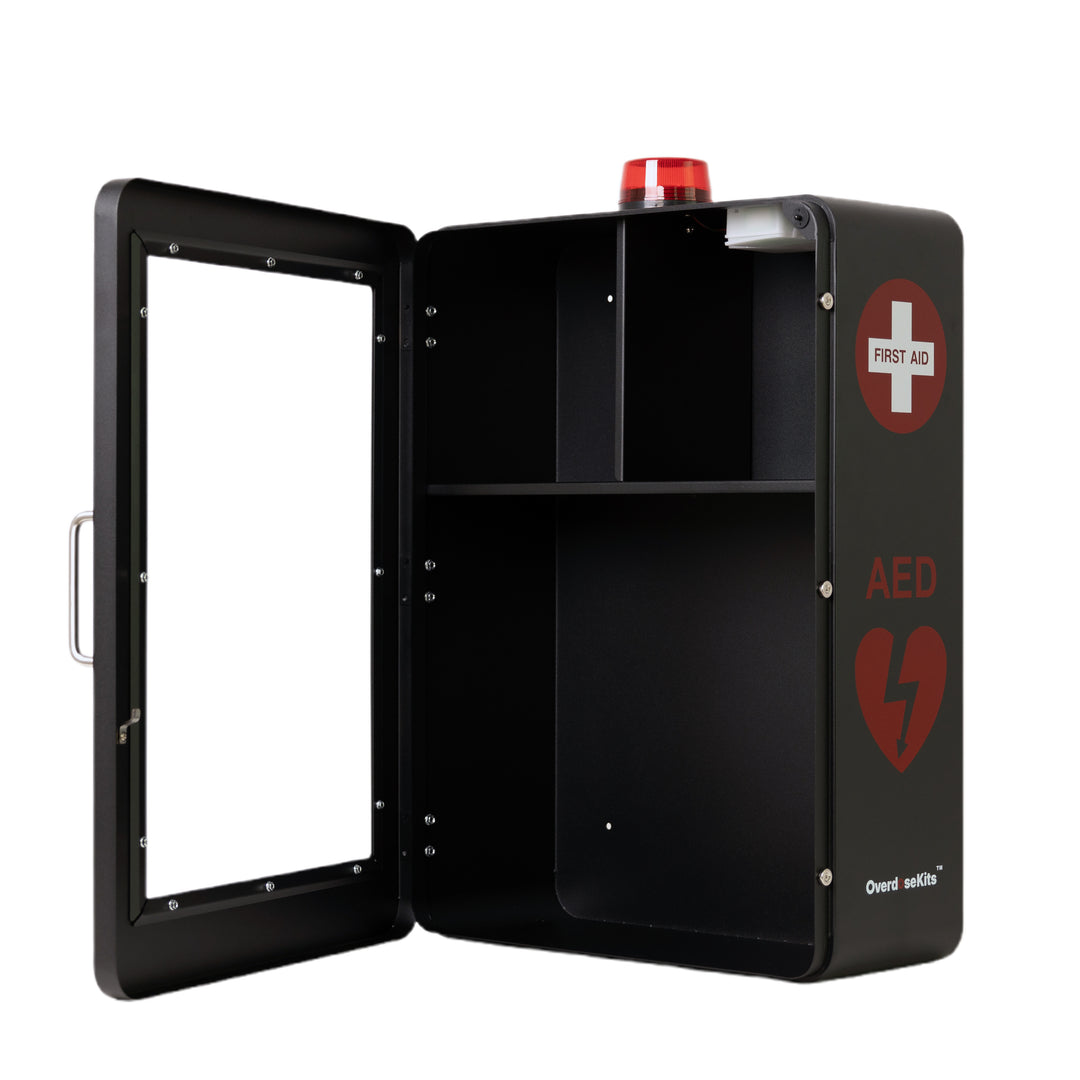 Emergency Medical Station Wall Mount Cabinet Box | Storage for AED, Naloxone, Bleeding Control & First Aid Kits