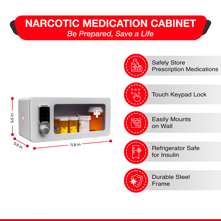 Narcotic Medicine Wall Mount Cabinet with Electronic Touch Keypad Lock for Narcotics Safe Storage | Refrigerator Medication Lock Box for Insulin