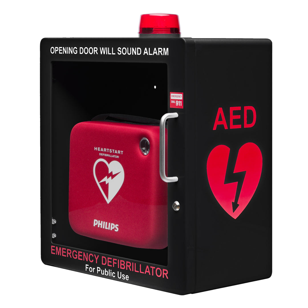 AED Defibrillator Wall Mount Cabinet - Alarm & Lock / White-Alarm & Lock / Black -  29